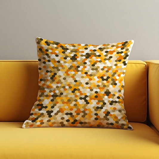 Honeycomb Hexagon Cushion Cover, Yellow Brown Throw Pillow Case