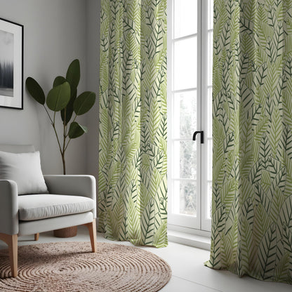 Green Leaf Print Curtains, Tropical Jungle Botanical Drapes