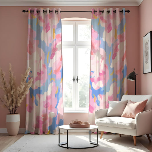 Pink Blue Pastel Watercolor Curtains, Abstract Print Drapes