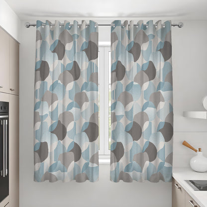 Blue Grey Geometric Curtains, Abstract Made to Measure Drapes