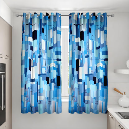 Blue Abstract Geometric Curtains, Mid Century Modern Drapes