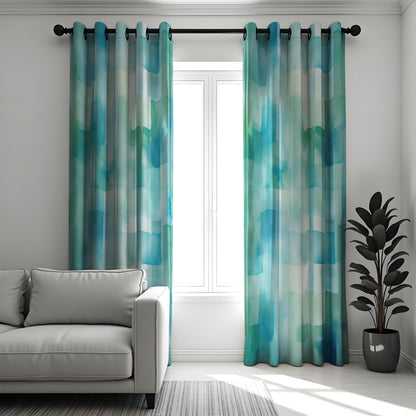 Aqua Blue Watercolor Curtains, Ocean Gradient Drapes
