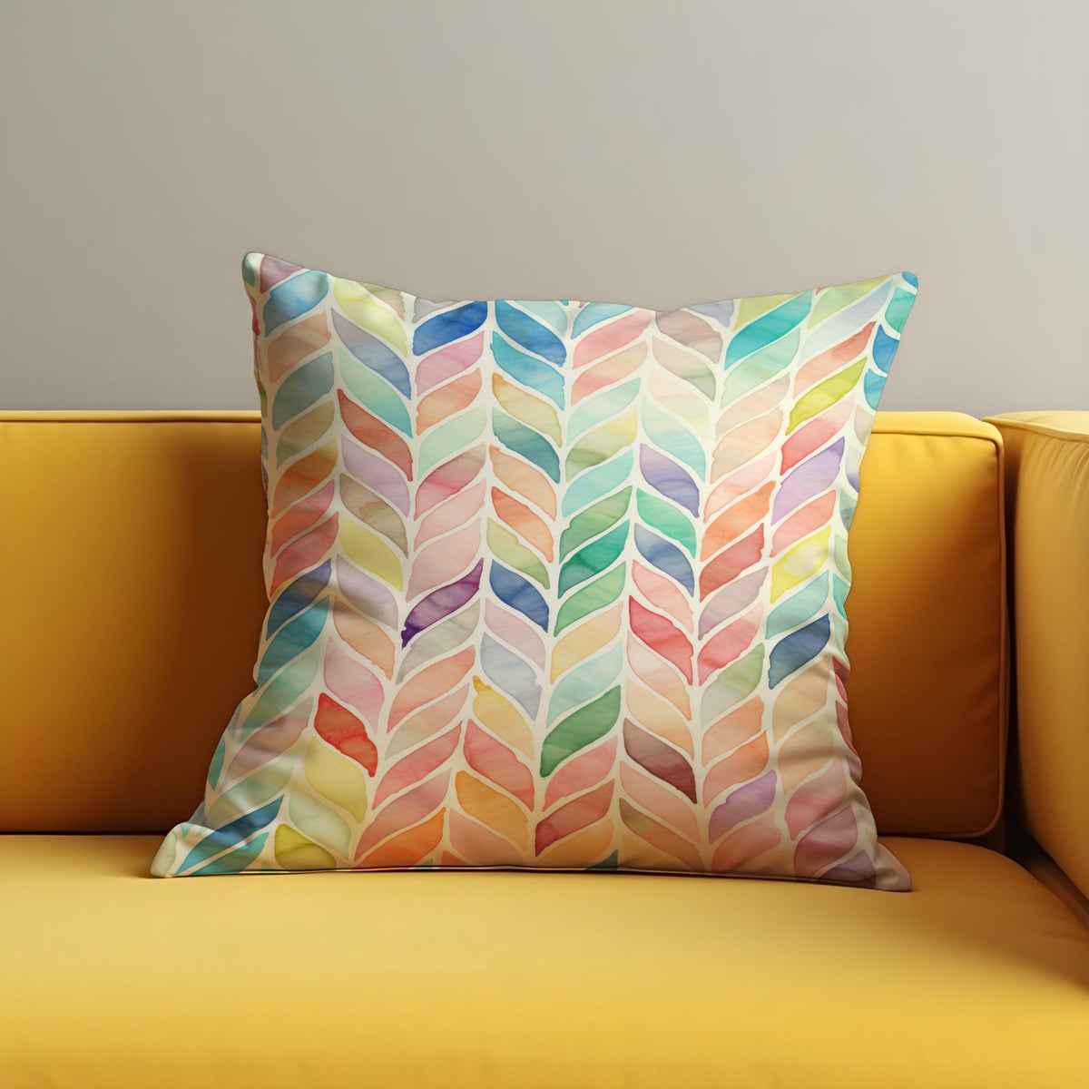 Watercolor Chevron Cushion Cover, Rainbow Leaf Throw Pillow Case
