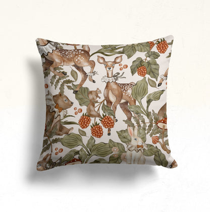Deer & Mushroom Cushion Cover, Floral Forest Design