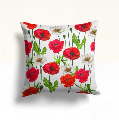 Vivid Red Poppy Pillow Cover for Floral Décor, Poppy Stripe