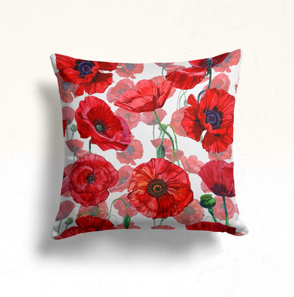 Vivid Red Poppy Pillow Cover for Floral Décor, Poppy Stripe