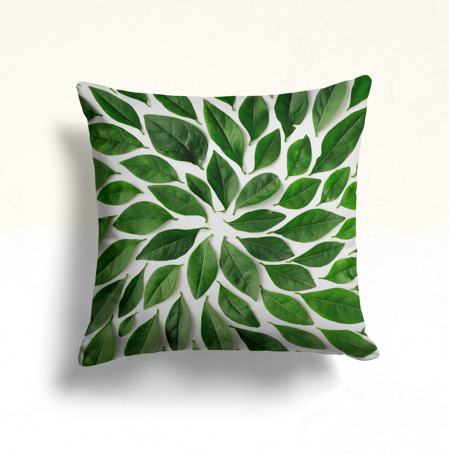 Green Leaf Mandala Cushion Cover, Abstract Leaves Design