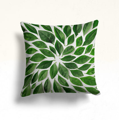 Green Leaf Mandala Cushion Cover, Abstract Leaves Design