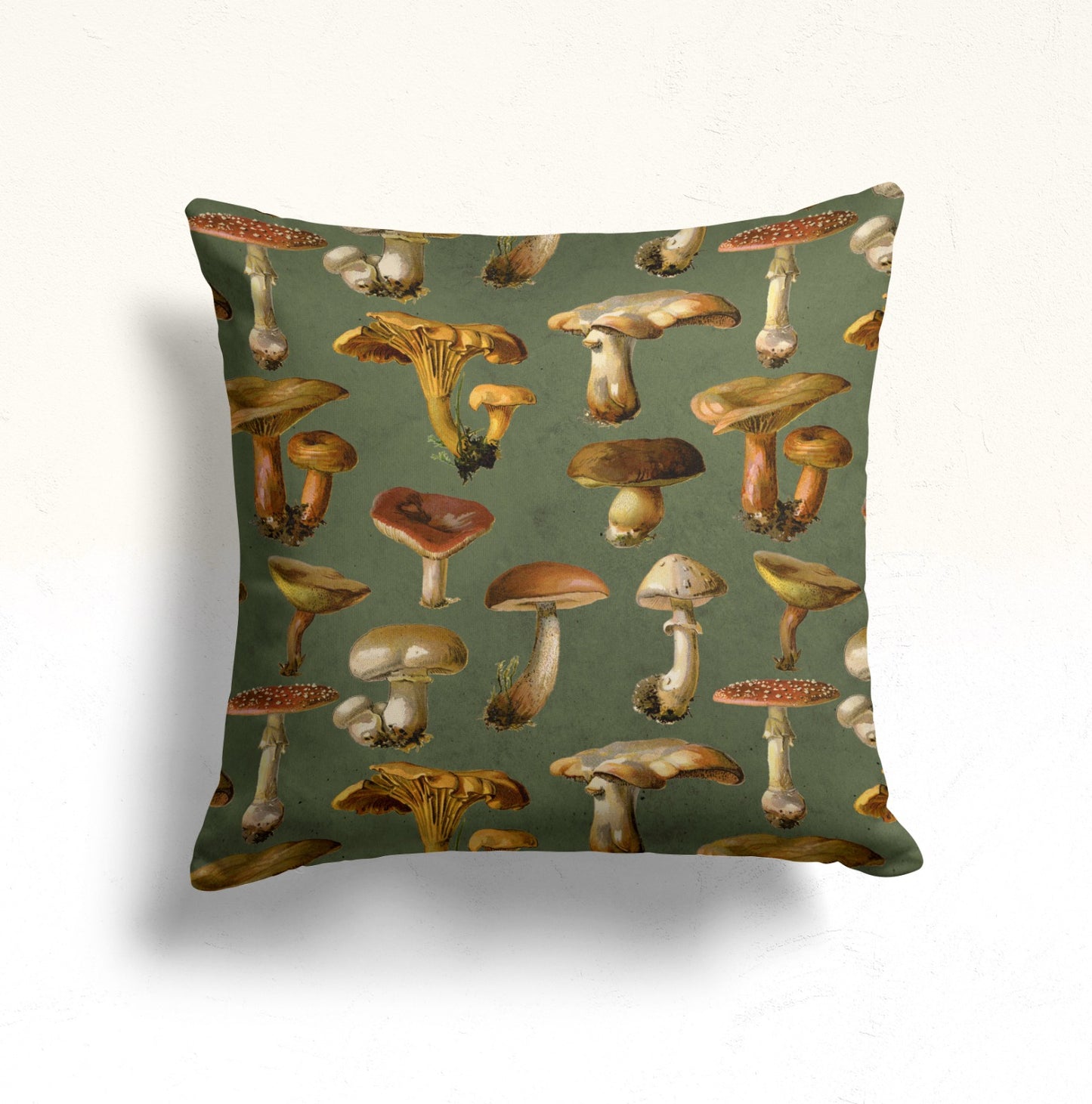 Owl and Roses Cushion Cover, Forest Pine Needle Deep Green