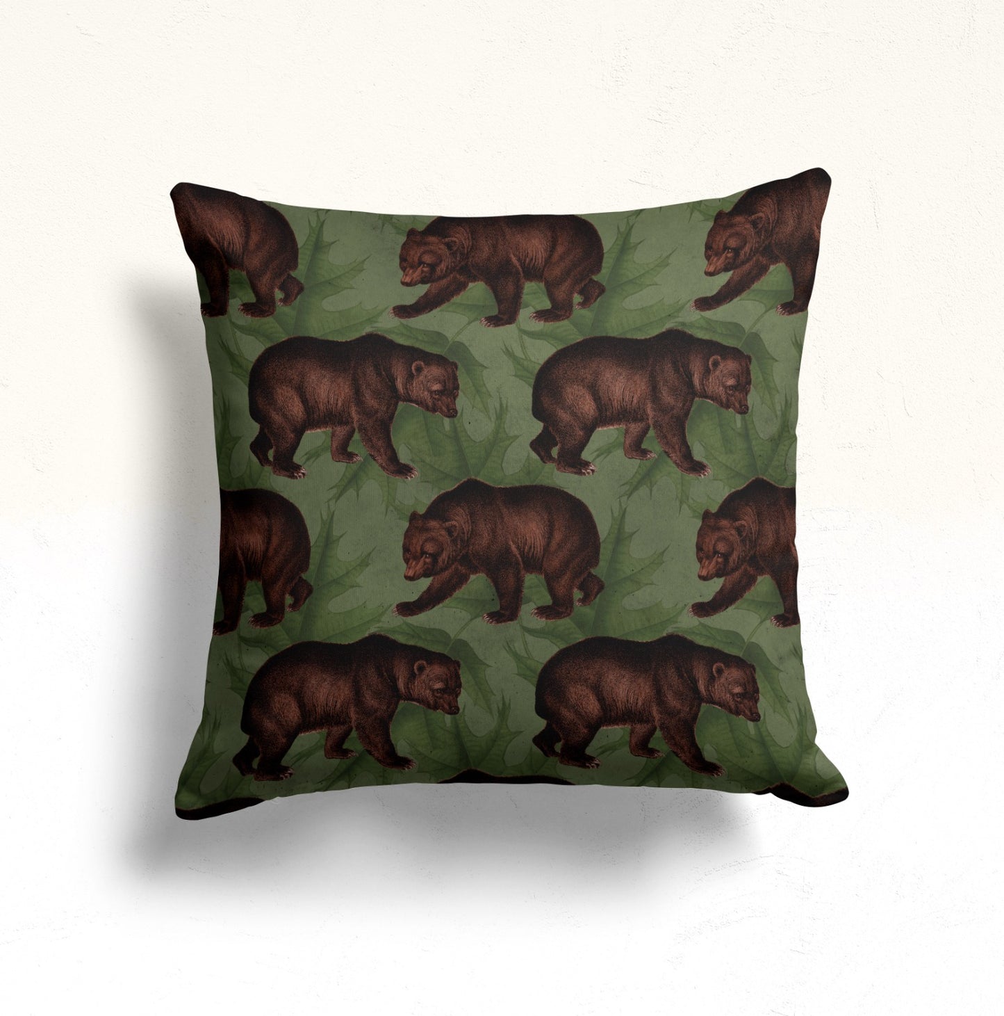 Owl and Roses Cushion Cover, Forest Pine Needle Deep Green