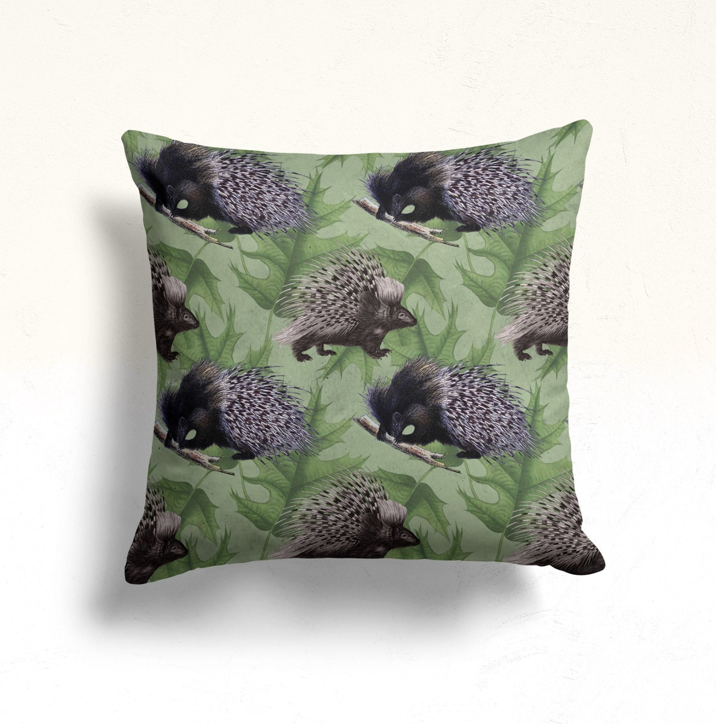 Owl and Roses Cushion Cover, Forest Pine Needle Deep Green