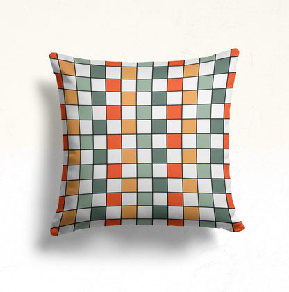 Vintage Checkered Pattern Cushion Cover, Retro Floral Squares