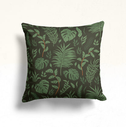 Owl and Roses Cushion Cover, Forest Pine Needle Deep Green
