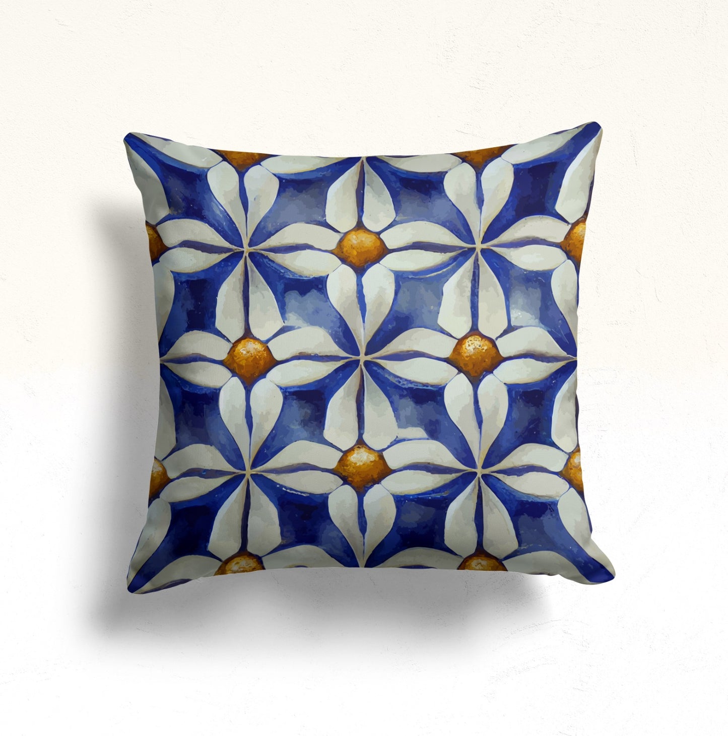 Spanish Mosaic, Blue Floral Tile Cushion Cover, Spanish Pattern