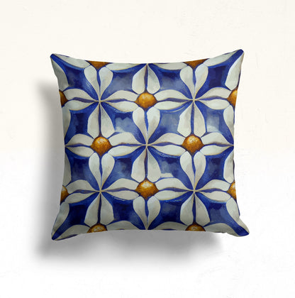 Spanish Mosaic, Blue Floral Tile Cushion Cover, Spanish Pattern