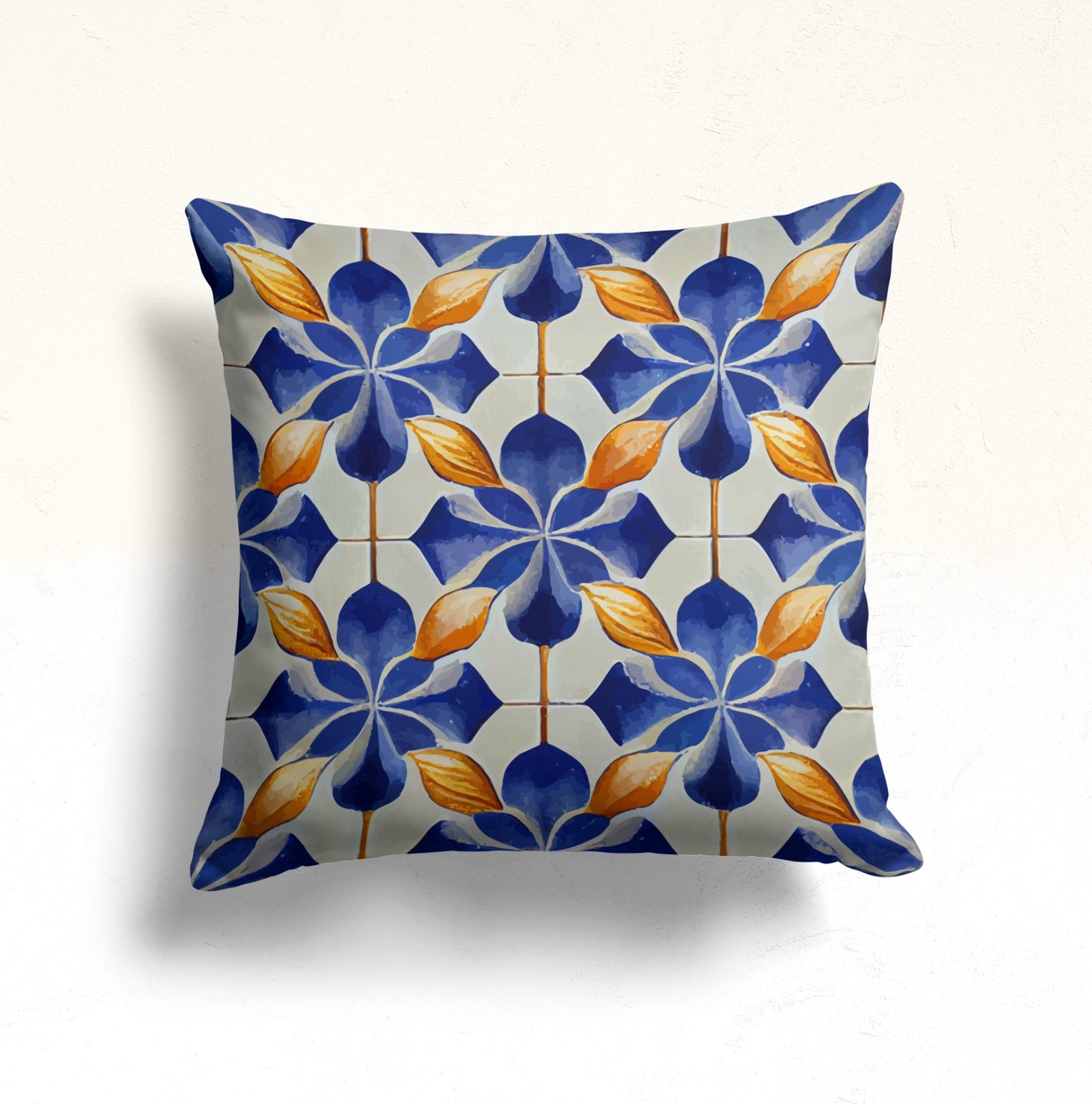 Spanish Mosaic, Blue Floral Tile Cushion Cover, Spanish Pattern
