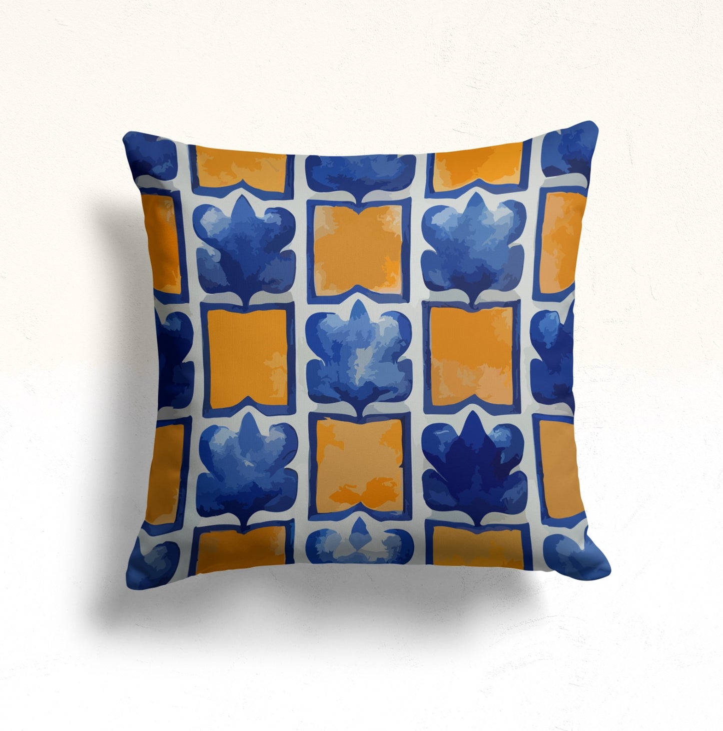 Spanish Mosaic, Blue Floral Tile Cushion Cover, Spanish Pattern