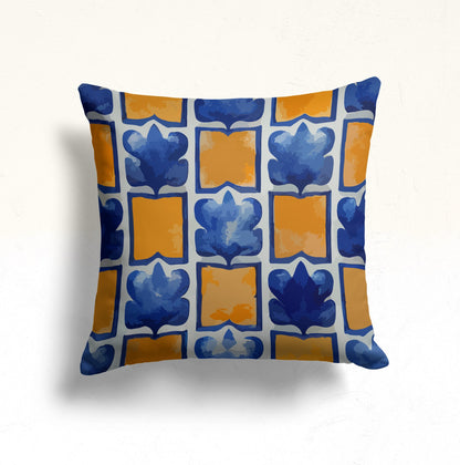 Spanish Mosaic, Blue Floral Tile Cushion Cover, Spanish Pattern