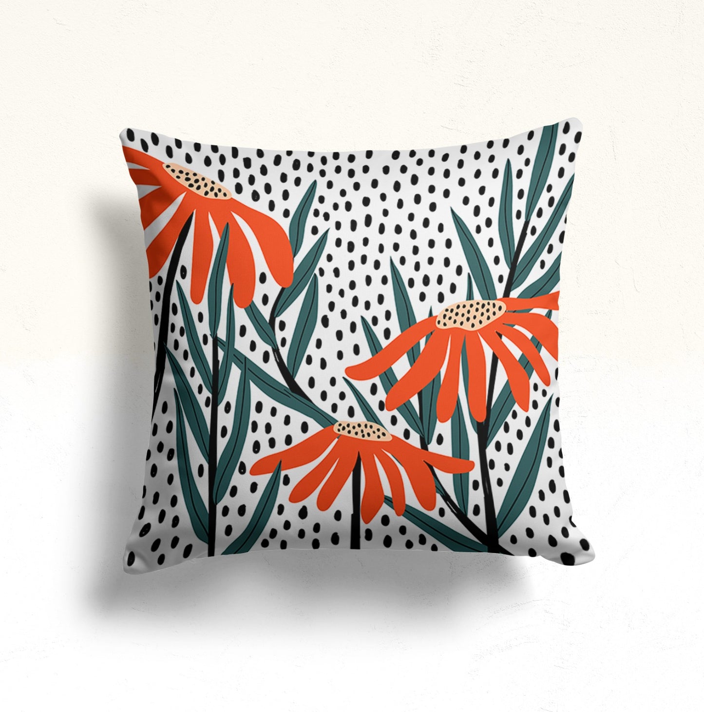 Floral Doodle Monochrome Cushion Cover, Vintage Tile Pattern