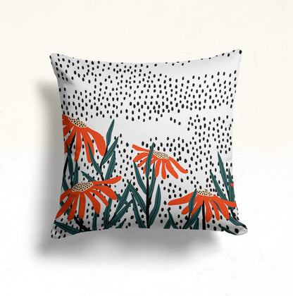 Floral Doodle Monochrome Cushion Cover, Vintage Tile Pattern