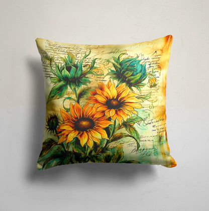 Sunflower Notes Cushion Cover, Artful Design with Script and Music