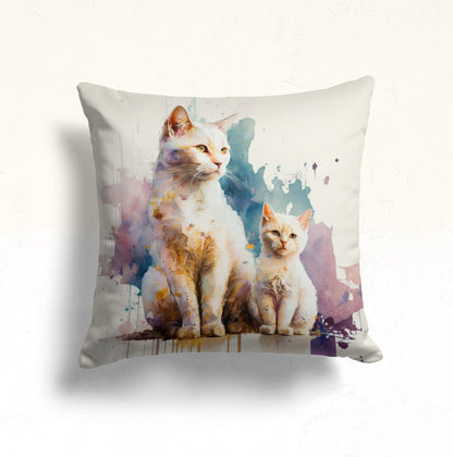 Black Cats Artwork Cushion Cover, Watercolor Cat and Kitten