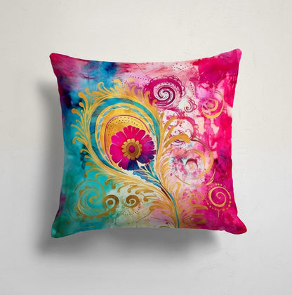 Abstract Peacock Feather Design Colorful Cushion Cover