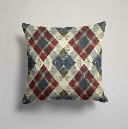 Red, Blue and Beige Rustic Vintage Plaid Cushion Cover