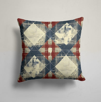 Red, Blue and Beige Rustic Vintage Plaid Cushion Cover