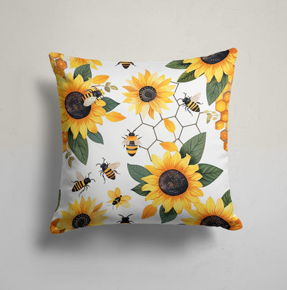 Honeycomb Sunflower Pattern Cushion Cover with Bees, Stripe