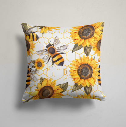Honeycomb Sunflower Pattern Cushion Cover with Bees, Stripe