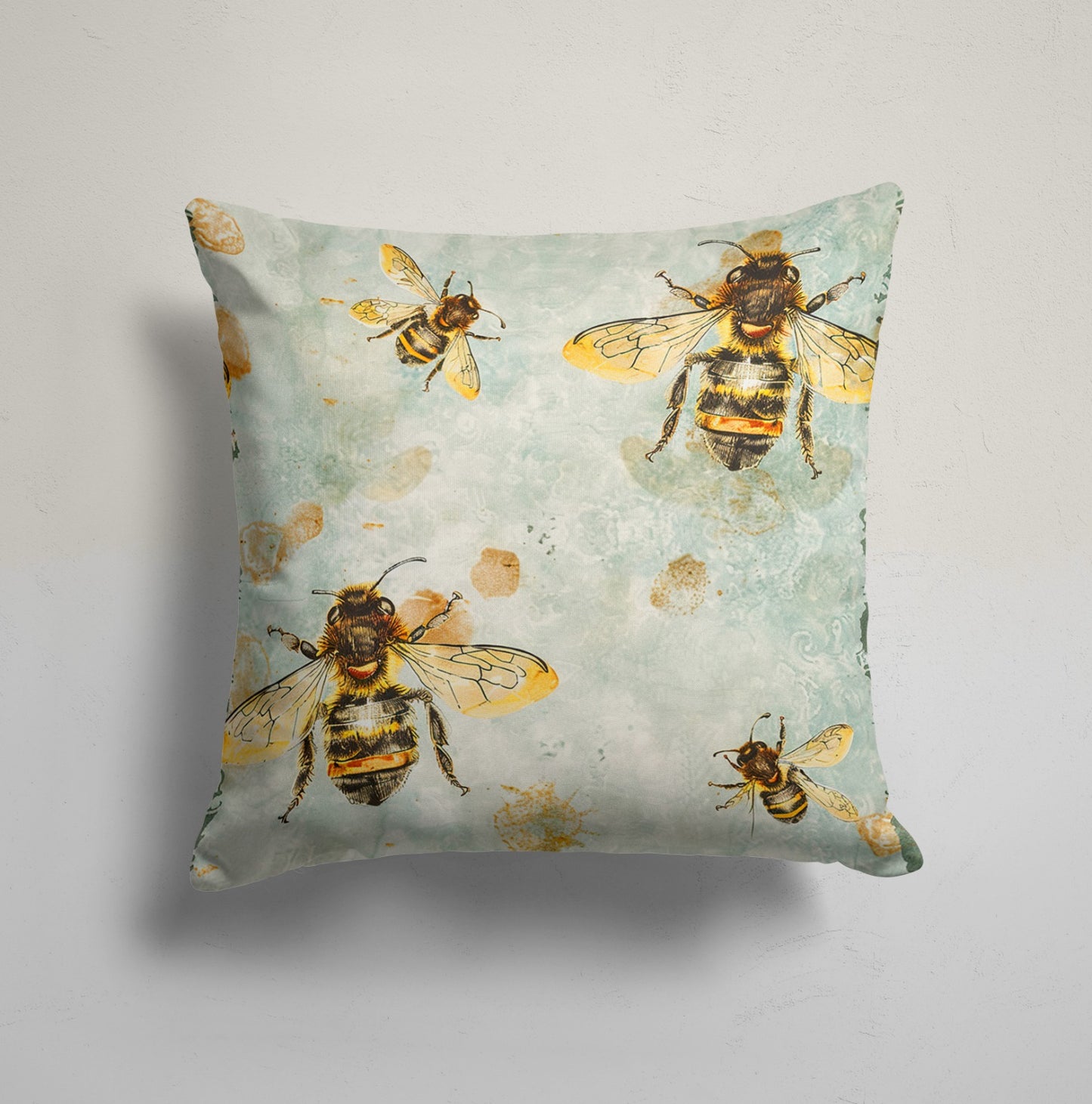 Honeycomb Sunflower Pattern Cushion Cover with Bees, Stripe