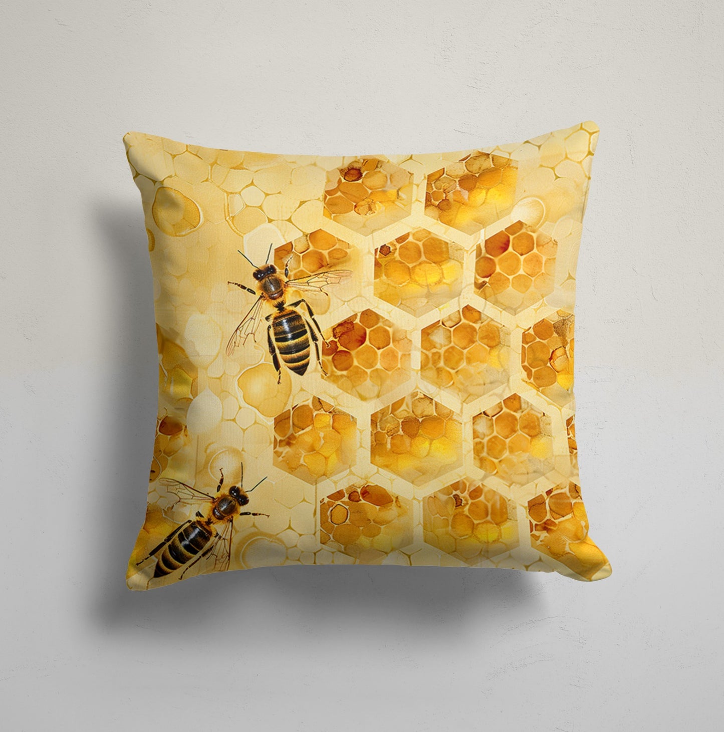 Honeycomb Sunflower Pattern Cushion Cover with Bees, Stripe