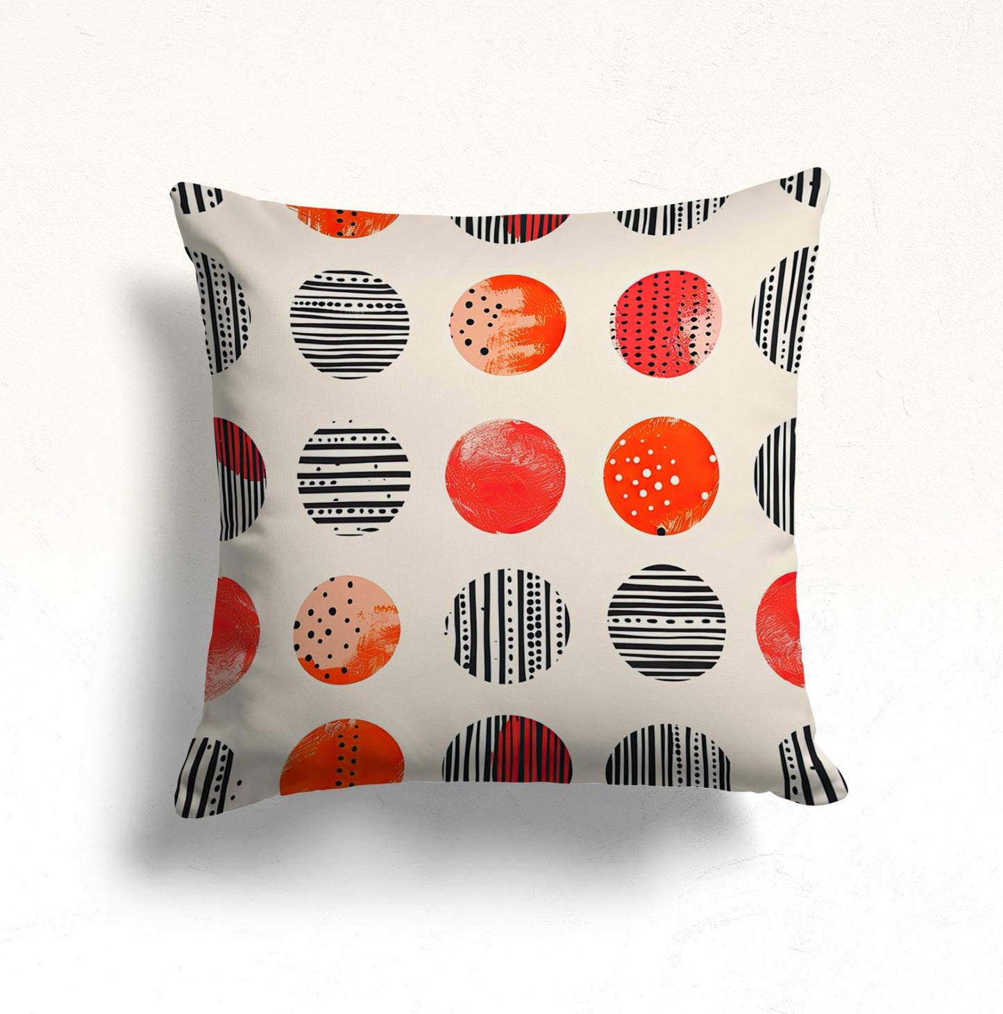 Floral Doodle Monochrome Cushion Cover, Vintage Tile Pattern