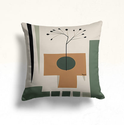 Abstract Plant Graphic Cushion Cover, Green Geometric Design