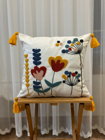 Summer Flower Tulip Embroidery Punch Tufted Pillow Cover