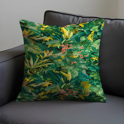 Green Jungle Leaf Cushion Cover, Tropical Pillow Case