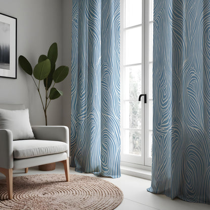 Blue Wavy Line Curtains, Modern Fluid Abstract Drapes