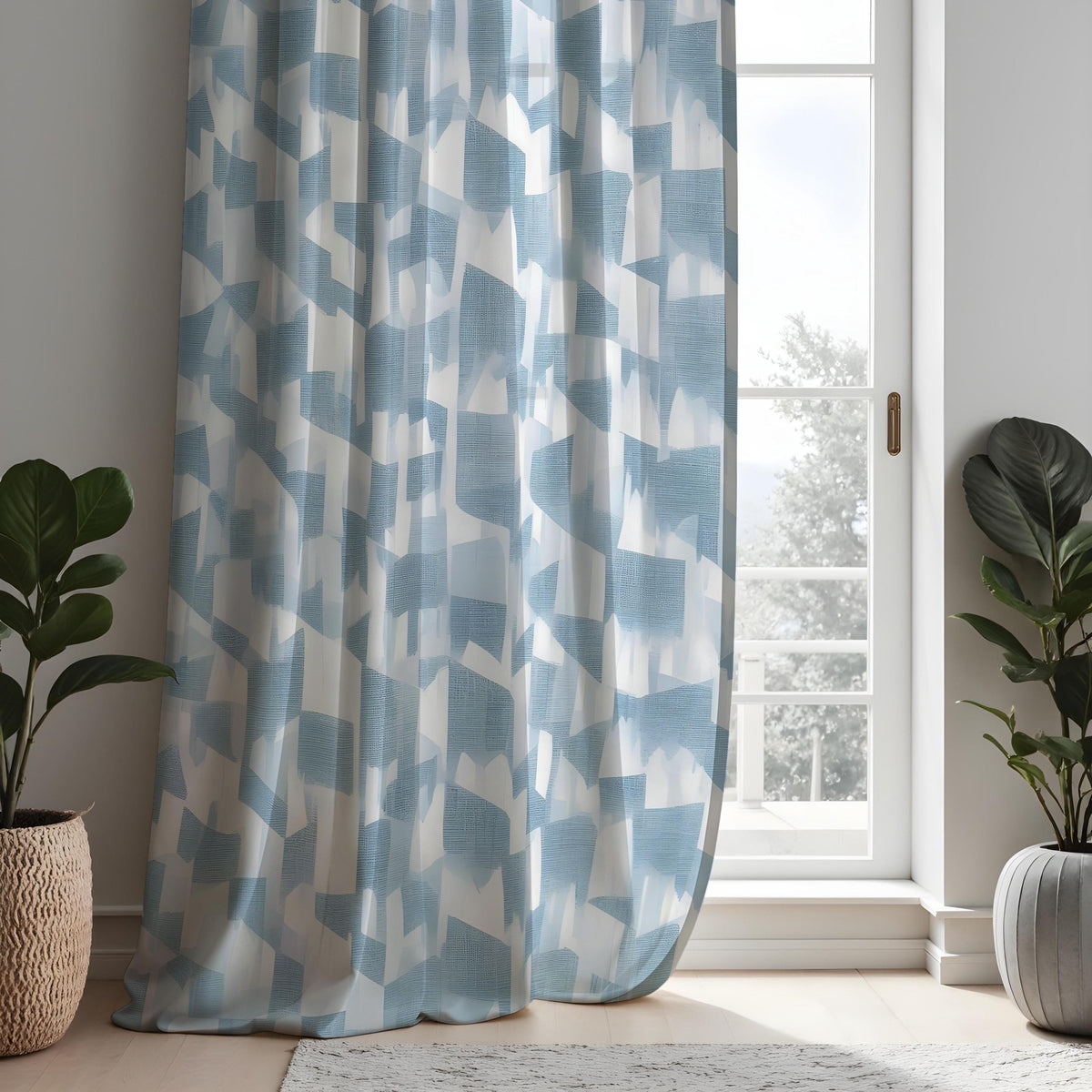 Blue Abstract Geometric Curtain Panels, Custom Window Drapes