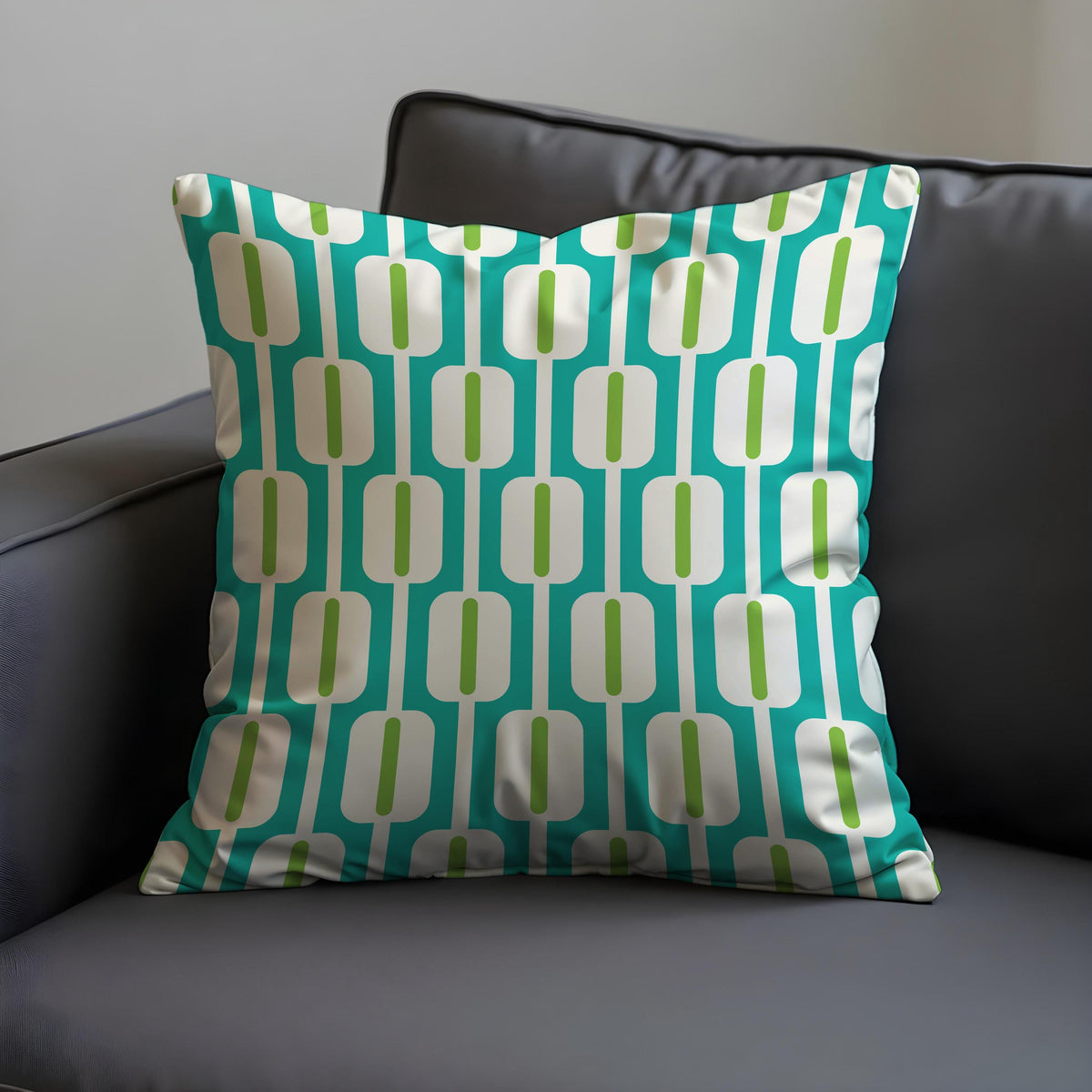 Teal Mid Century Cushion Cover, Retro Pillow Case