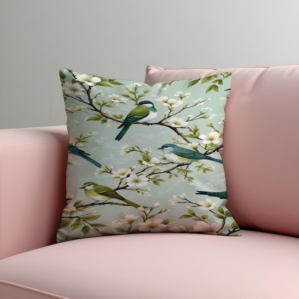 Bird Print Cushion Cover, Botanical Throw Pillow Case