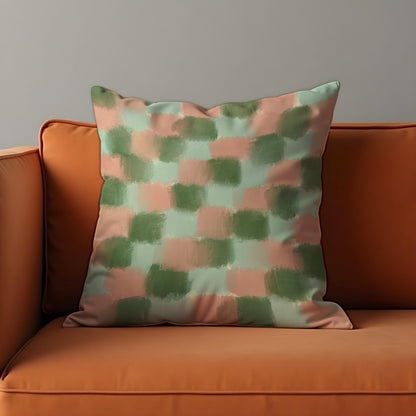 Pastel Green Blush Check Cushion Cover, Pillow Case