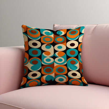 Retro Circle Pattern Cushion Cover, 70s Style Teal Throw Pillow Case