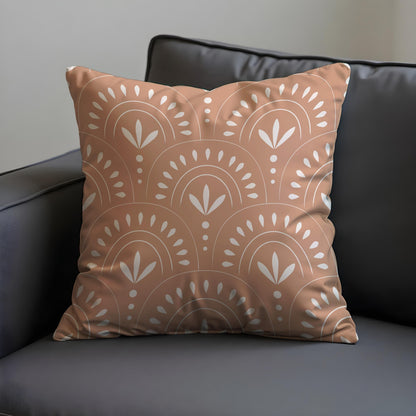 Boho Terracotta Cushion Cover, Rainbow & Leaf Pattern Pillow Case