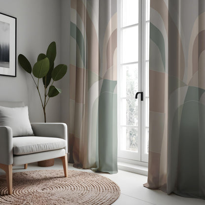 Beige Sage Arch Curtains, Neutral Minimalist Drapes