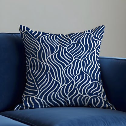Navy Blue and White Cushion Cover, Abstract Wave Pattern Pillow Case