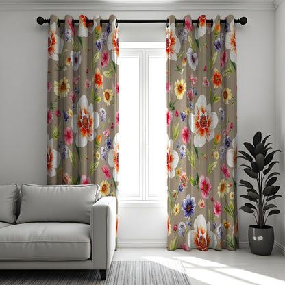 Large Flower Curtains, Vibrant Botanical Floral Drapes