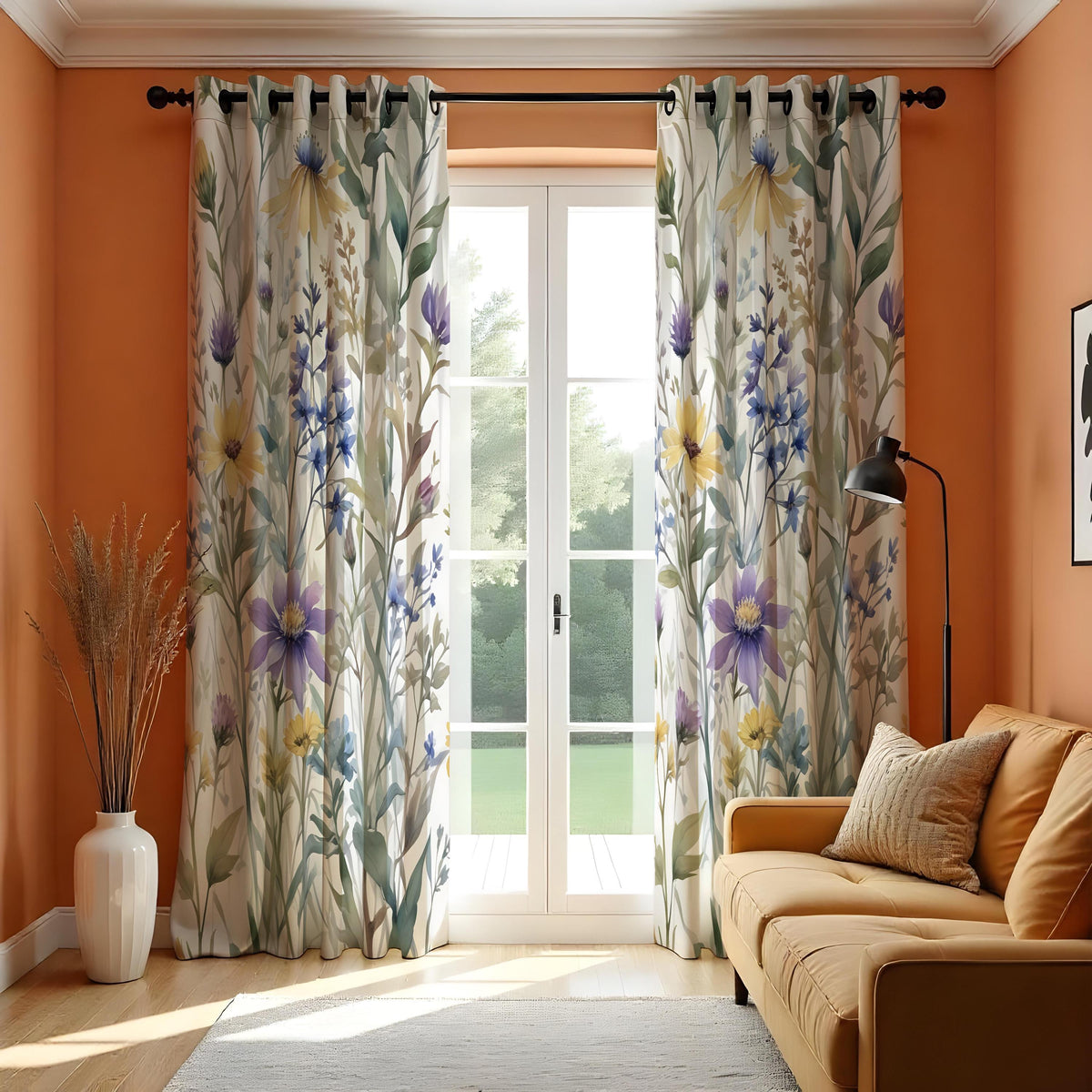 Pastel Floral Curtains, Soft Botanical Print Window Drapes