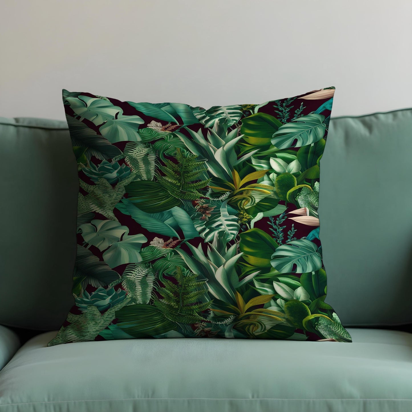 Lush Tropical Jungle Cushion Cover, Exotic Green Monstera Pillow Case