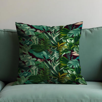 Lush Tropical Jungle Cushion Cover, Exotic Green Monstera Pillow Case